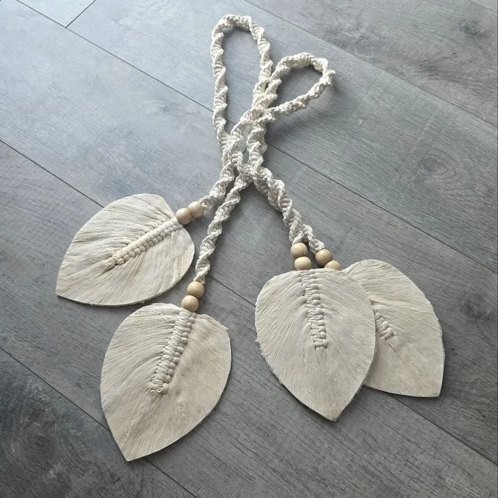 NEW Bohemian Woven Curtain Tiebacks Leaf NWOT